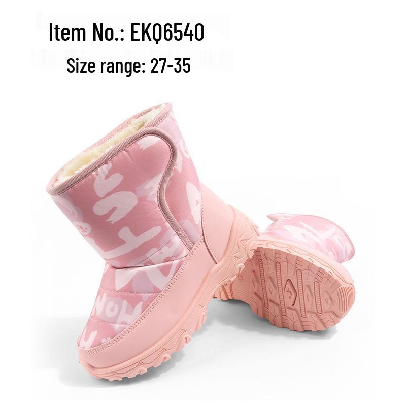Girls' Pink Waterproof Snow Boots with Plush Lining and Thick Sole