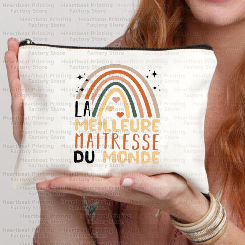 French Thank You Maîtresse Print Travel Cosmetics Bag Lipstick Bag Pencil Case Pouch Bags for Women Back To School Gift