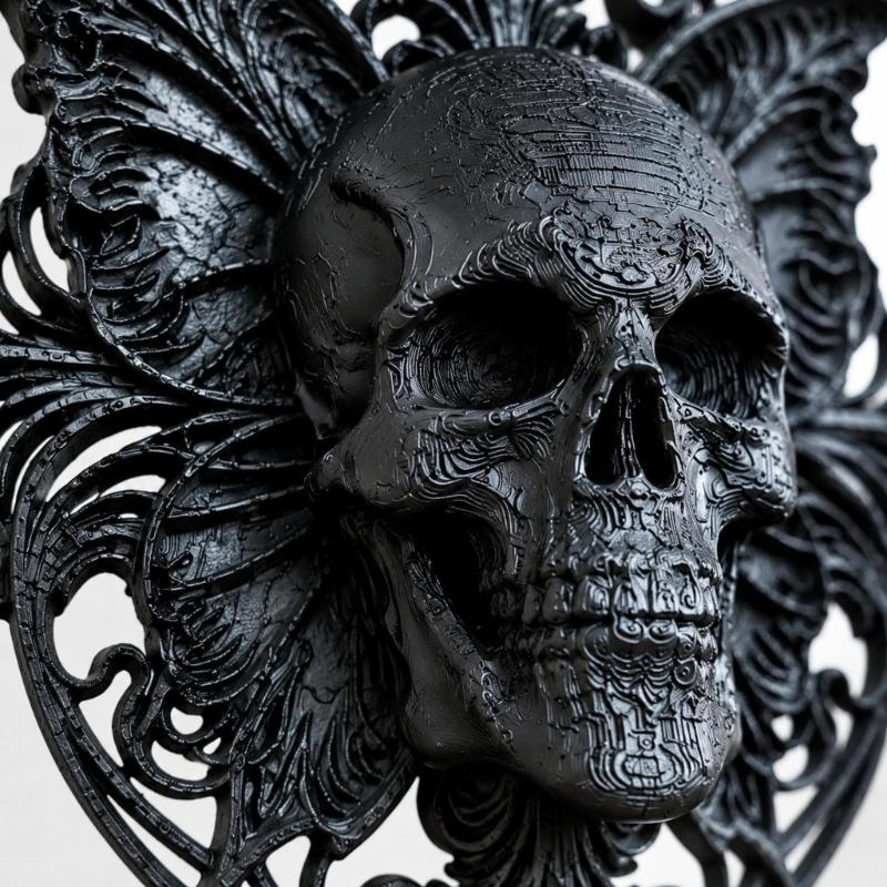Halloween Skeleton Wall Art Black Skull Butterfly Wall Decors, Single-Form Plastic Plaque with Raised Relief and Intricate Scrolling Detail for