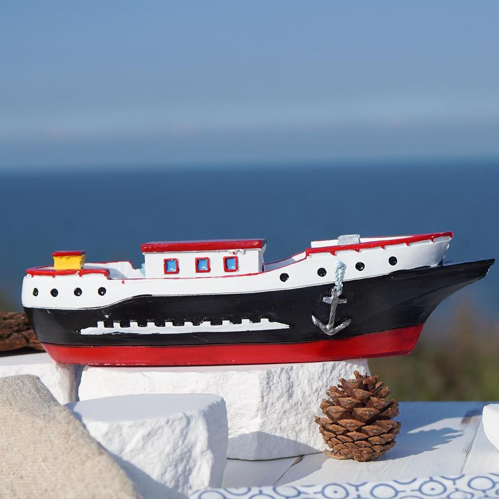 Painted Resin Small Boat Ornament for Home or Children's Room Decor, Seaside Travel Souvenir
