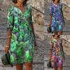 Women's Casual Fashion V-neck Personality Print Loose Mid-sleeve Dress