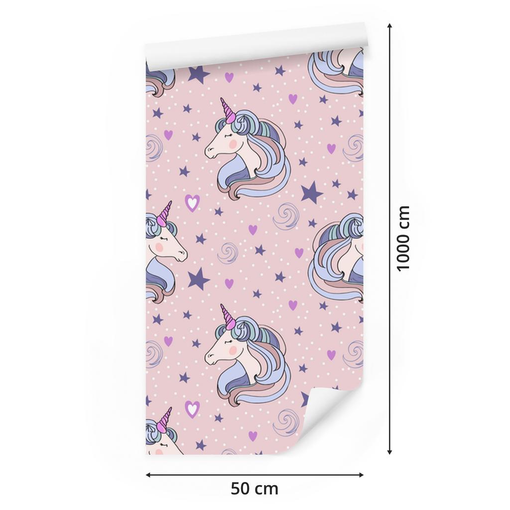 Sleeping Unicorns Wallpaper In Front of Stars and Hearts for Living Room and Bedroom 50x1000