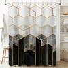 Modern Geometric Hexagon Shower Curtain Set Elegant Metallic White Black Design With Water-Resistant Fabric For Bath Decorations