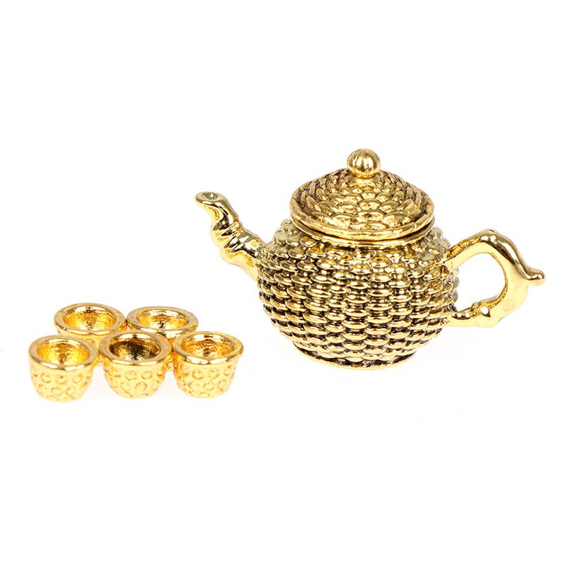 5/6/8/10Pcs/set Doll House Miniature Metal Tea Doll House Furniture Miniature Dining Ware Toy Teapot Cup Plate