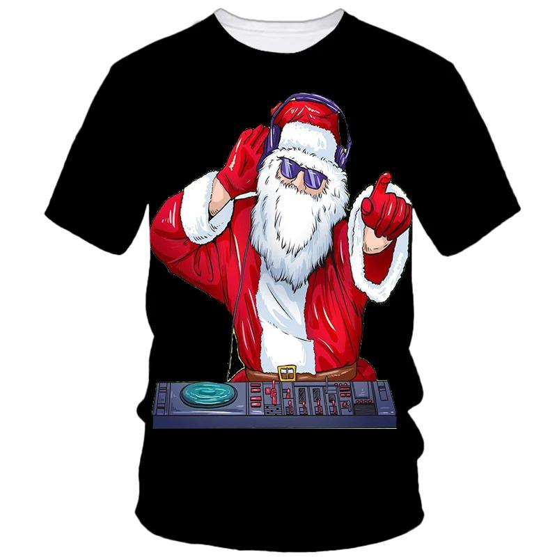 Hot Christmas Party 3D Printed T-shirt Male and Female Couple Red Short Sleeved Party Top Plus Size Loose Street Fashion Top