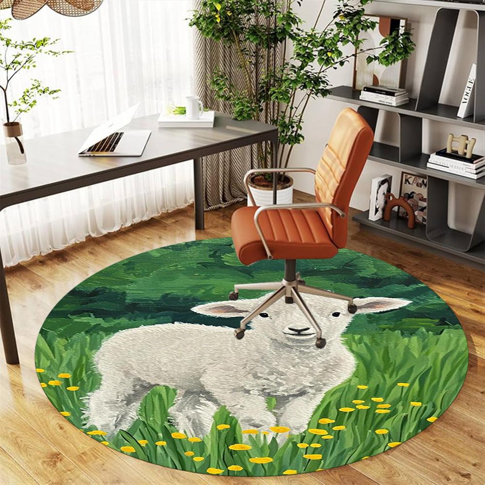 1PC White Lamb Round Chair Mat Area Rug - Non-Slip, Floor Mat for Office, Bedroom, Home Decor Christmas Gift C0528057