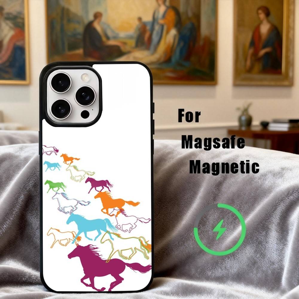 H-horse Art Phone Case For iPhone17,16,15,14,13,12,11 Plus,For Magnetic Wireless Charge Cover