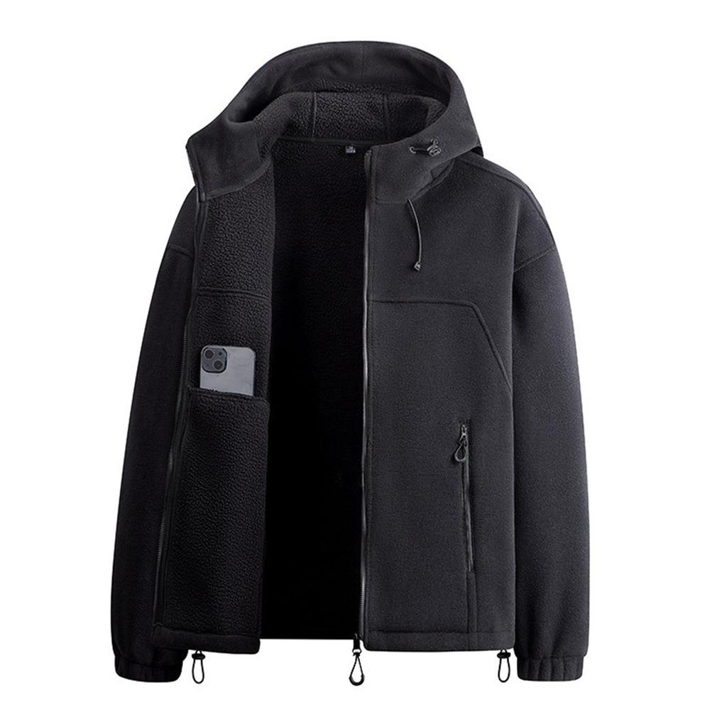 Giacca Casual da Uomo per Esterno con Cappuccio e Tasche con Cerniera Felpa Calda in Pile