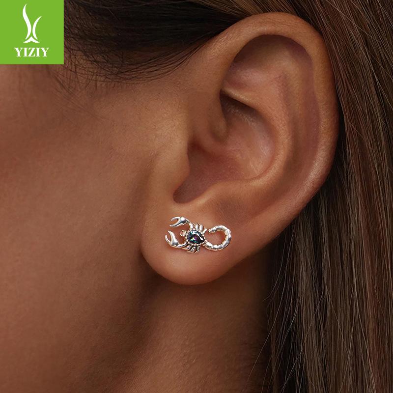 Retro Scorpion S925 Sterling Silver Stud Earrings Cross-Border Foreign Trade Explosion Men'S And Women'S Light Luxury Niche Earrings