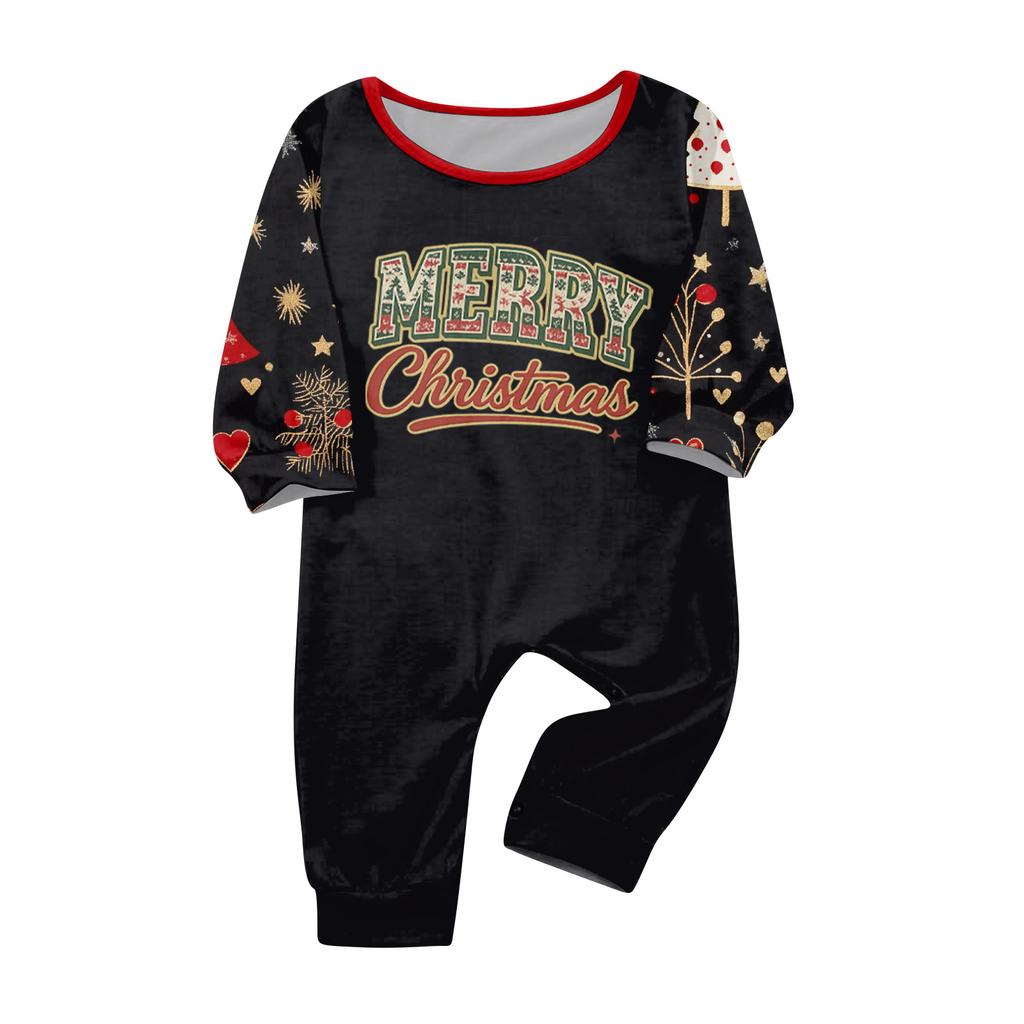 Christmas Family Matching Pajama Set Long Sleeve Neck Loungewear for Parents and Kids