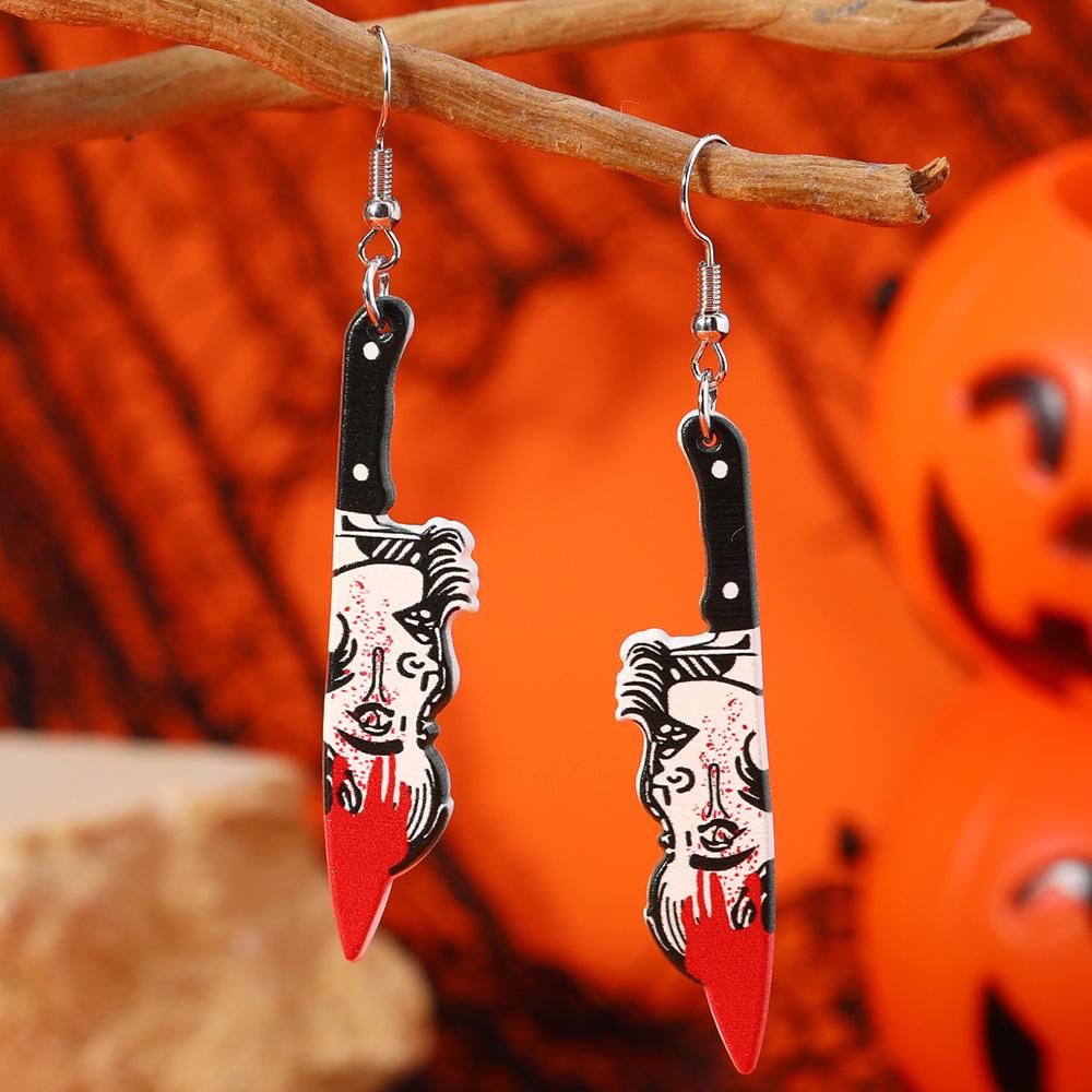 Retro Halloween Kitchen Knife & Axe Earrings: Creative Bloodstain Scissors Ear Ornaments for Women