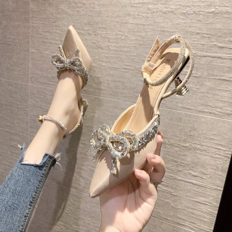 Fashion Sandals Women 2024 Summer New Fashion Pointed Toed High Heel Shoes for Women Crystal Buckle Strap Sandals Female Zapatos Mujer
