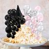 42Pcs Witch Theme Party Supplies Mini Balloons Cake Topper Fantasy Balls Silver Crown Black Witch Hat Set for Birthday Party