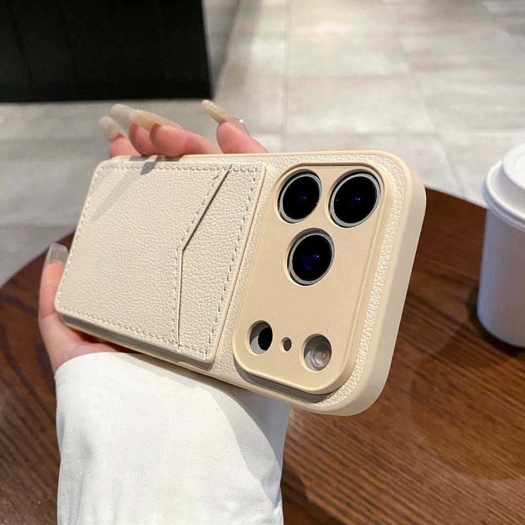 Für iPhone 17 Pro Max Hülle Unifarbene PU-Leder-TPU-Kartenhalter-Handyhülle