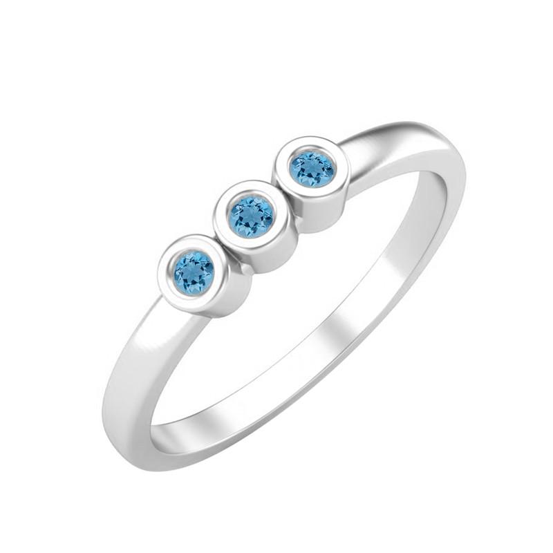 Tiny Round Shape Swiss Blue Topaz Gemstone 925 Sterling Silver Three Stone Minimalist Women Engagement Ring 6