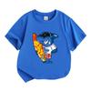 Kids Boys Girls 100% Cotton Crew Neck Short Sleeve T-Shirt, Cool Surfing Shark Cartoon Printed Casual Soft Breathable Summer Top for Children Daily We