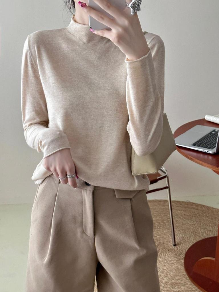 Women's 100% Superfine Merino Wool Ribbed Roll Neck Sweater - Long Sleeve Base Layer (8806)