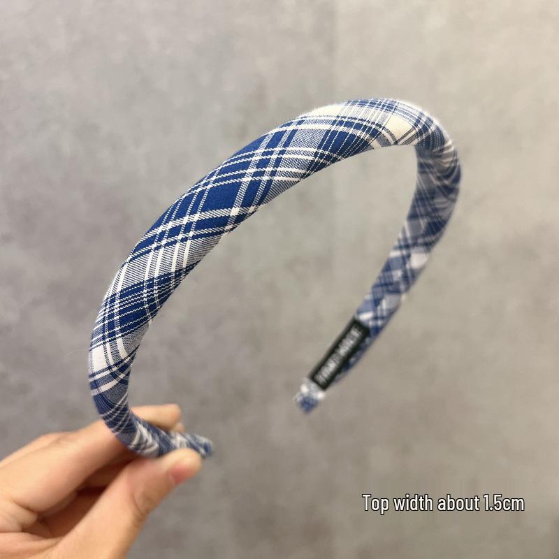 

Синяя полосатая клетчатая повязка на голову с высокой тульей - Универсальный аксессуар в стиле преппи