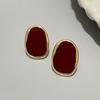 Irregular Geometry Oval Earrings Wine Red Enamel Oil Metal Stud Earrings for Women Simple Party Trendy Punk Jewelry Girls Gift