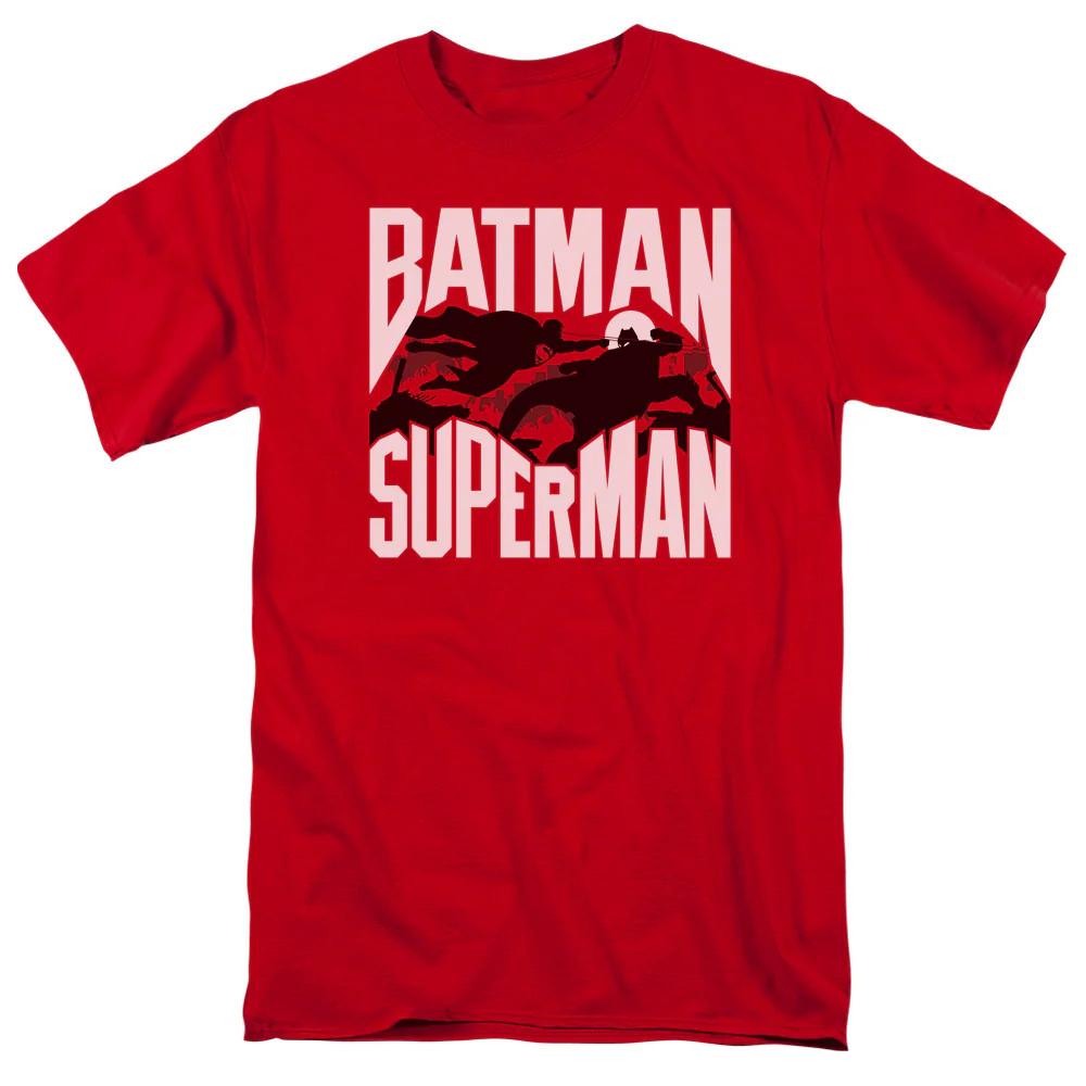 

Batman Vs Superman Silhouette Fight Mens T Shirt Red Officially Licensed 2XL