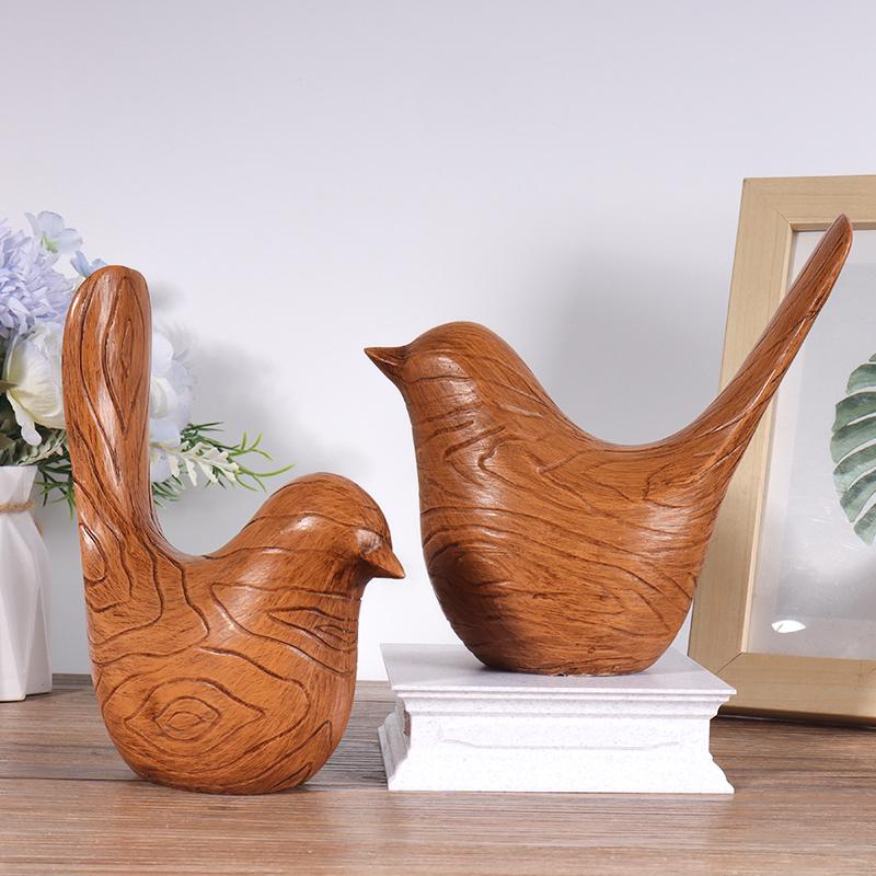 Nordic Style Wooden Grain Bird Sculpture Minimalist Resin Statue Ornament for Home, Bedroom, Living Room Decoration