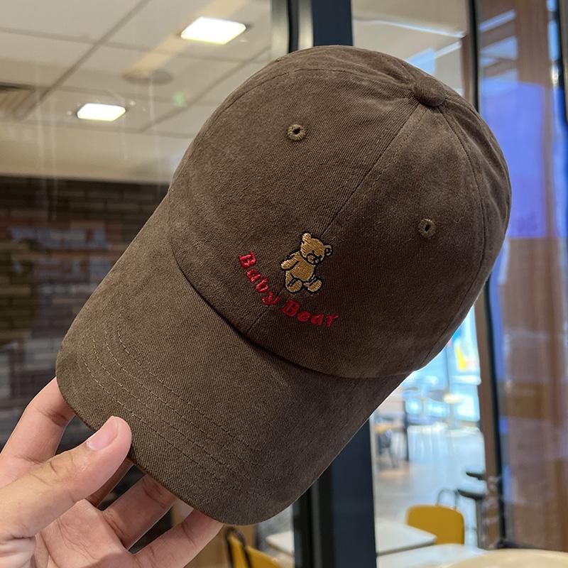 Cute cartoon bear embroidered baseball cap female summer versatile sunshade big head circumference showing face small peaked cap