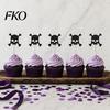 Halloween Baking Supplies 8 Pcs Glitter Cupcake Picks, Spooky Black Skull Durable Cake Topper Toppers, Gothic Birthday Party Decoration for