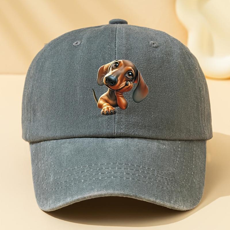 Adorable Dachshund Print Baseball Cap  Washed Vintage Style Adjustable Fit Soft  Comfortable Perfect for Casual Wear Outdo