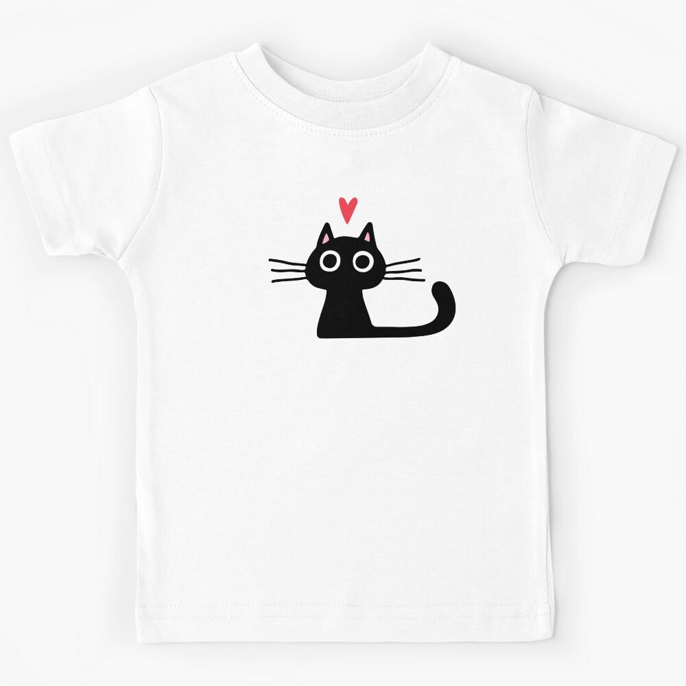 Cute Black Cat with Heart | Kitten Valentine Kids T-Shirt 160