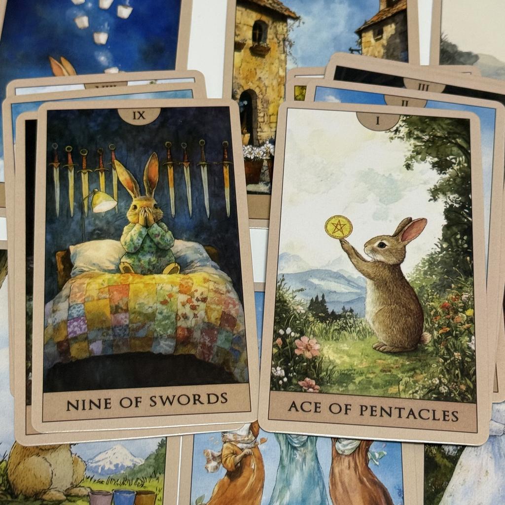 Rabbit Tarot Deck 78pcs Board Games English Watercolor Cards Cute Divination Cards