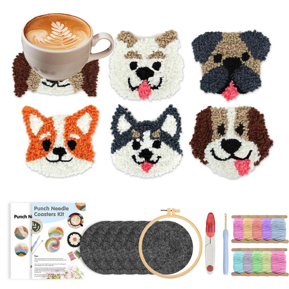 Punch Needle Coaster Kit Embroidery Punch Stitching Kit for Adults Beginners Portable Yarn Hoop Embroidery Set Multi-functional