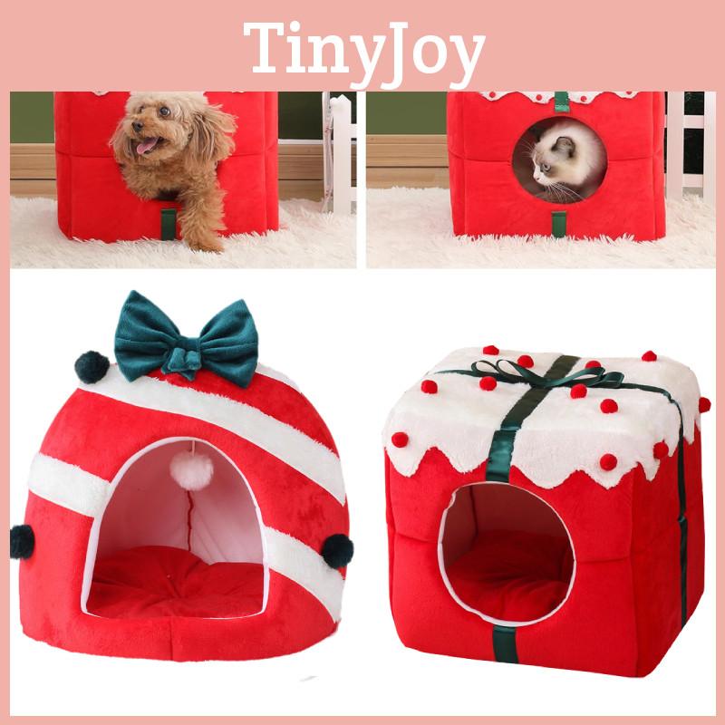 Theme Christmas Pet Cat Dog Bed Puppy Kitten Cozy Sleeping Nest Plush Cave House