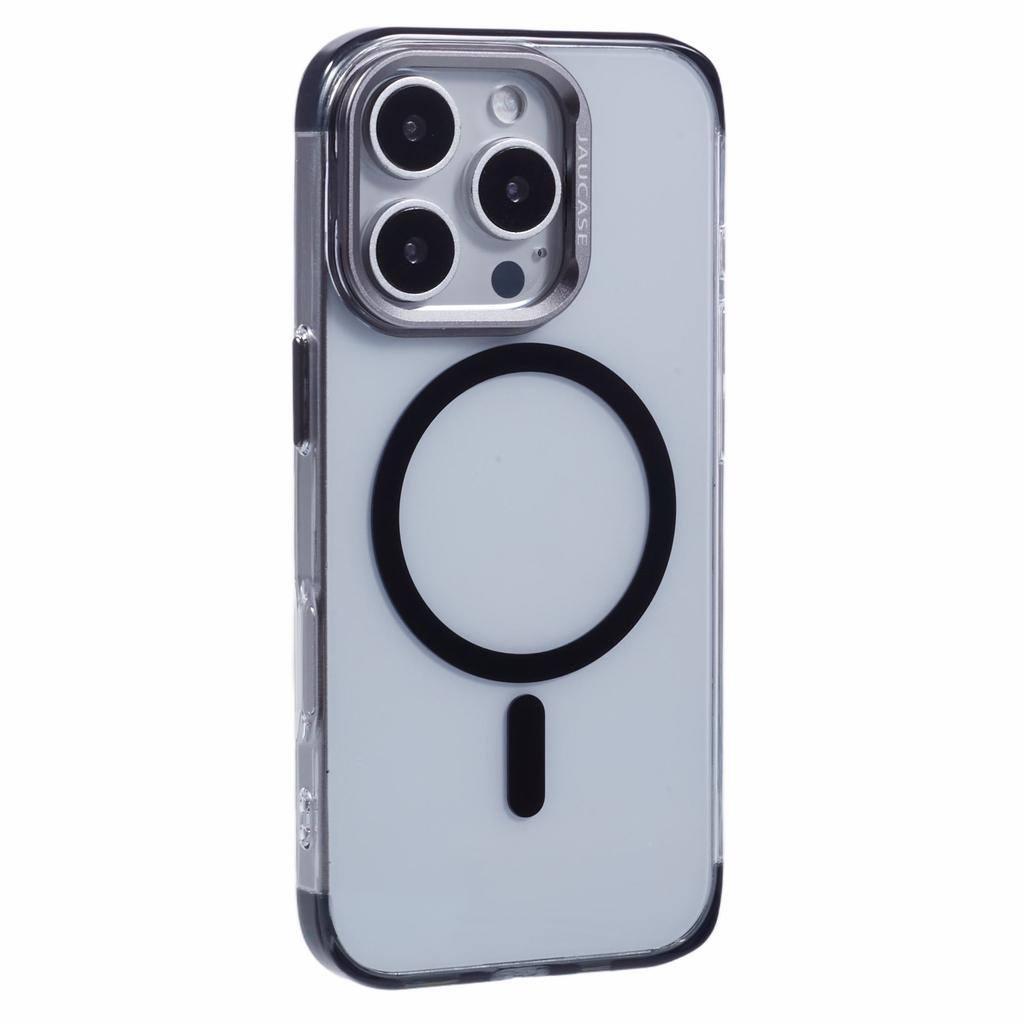 JAUCASE For iPhone 16 Pro Max Clear Case Compatible with MagSafe Lens Frame Kickstand PC+TPU Phone Cover