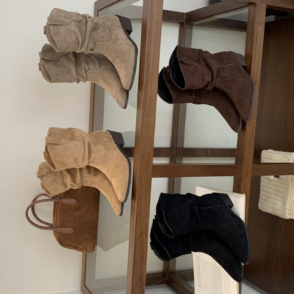 French retro suede stacking boots western cowboy boots women's 2025 autumn and winter new thick heel medium boots versatile short boots