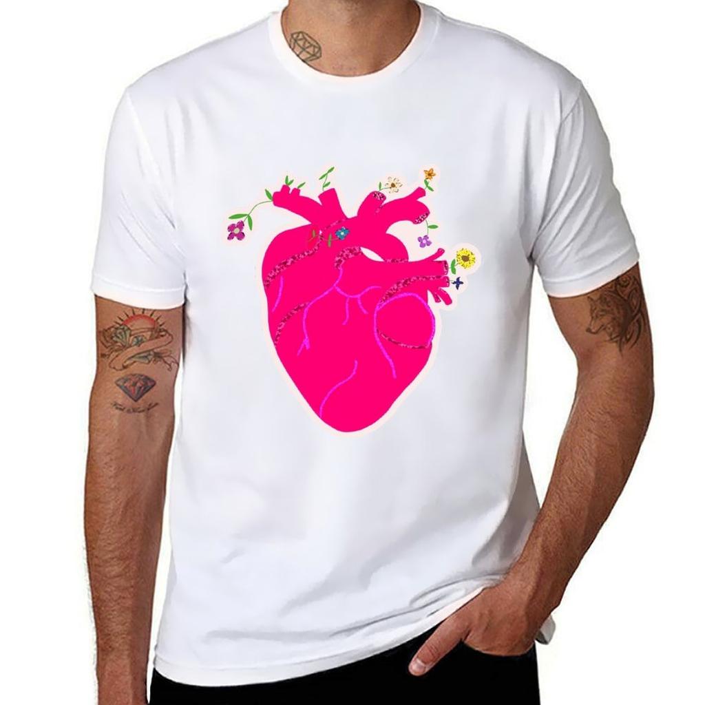 Heart with Flowers TShirt Work Comfort TShirt for Men