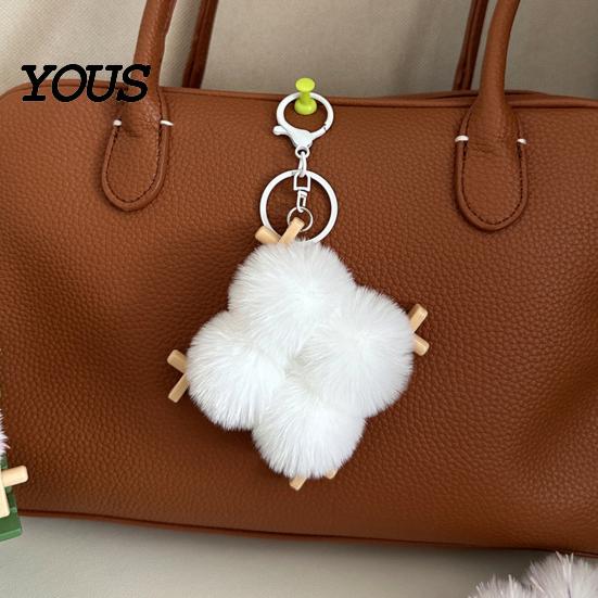 Backpack Accessory Fermented Bean Curd Plush Keychain, Fluffy Doufu Bag Decorative Charm with Keyring, Handbag Purse Decoration Accessories