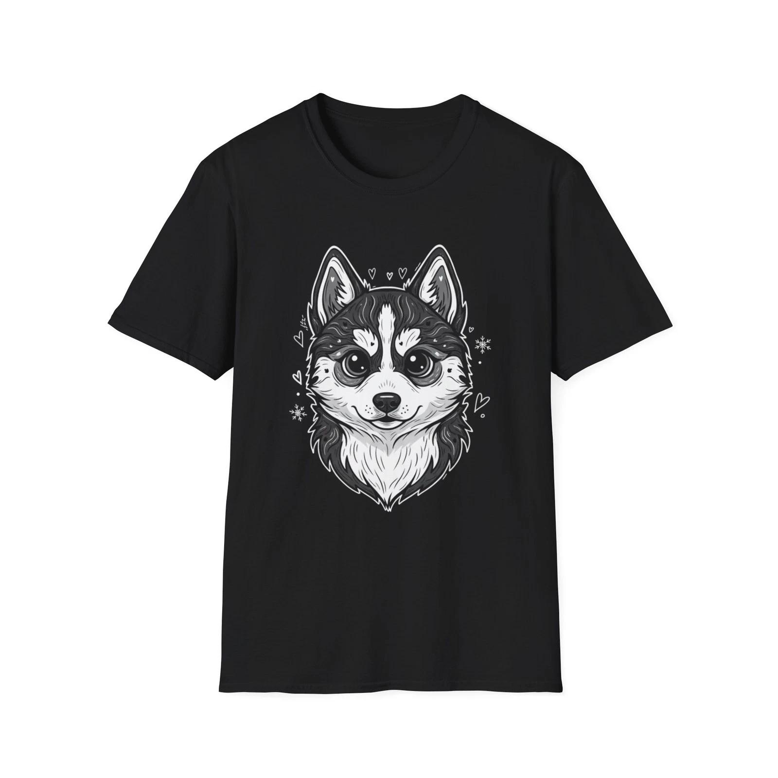 Dog Cute Illustrated Hearts Black Tee Kawaii Graphic T-Shirt S