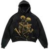 Amerikan Punk Kurukafa 3D Baskılı Kısa Kapüşonlu Sweatshirt Bol Kesim Erkek Kadın Sokak Giyimi