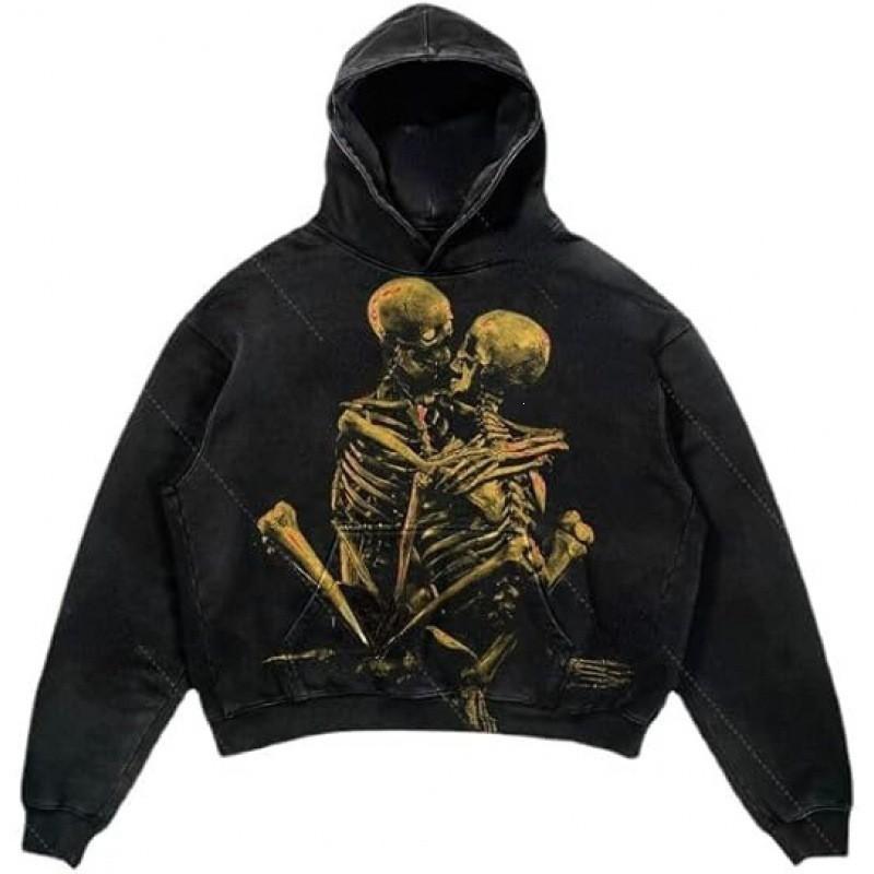 Amerikan Punk Kurukafa 3D Baskılı Kısa Kapüşonlu Sweatshirt Bol Kesim Erkek Kadın Sokak Giyimi