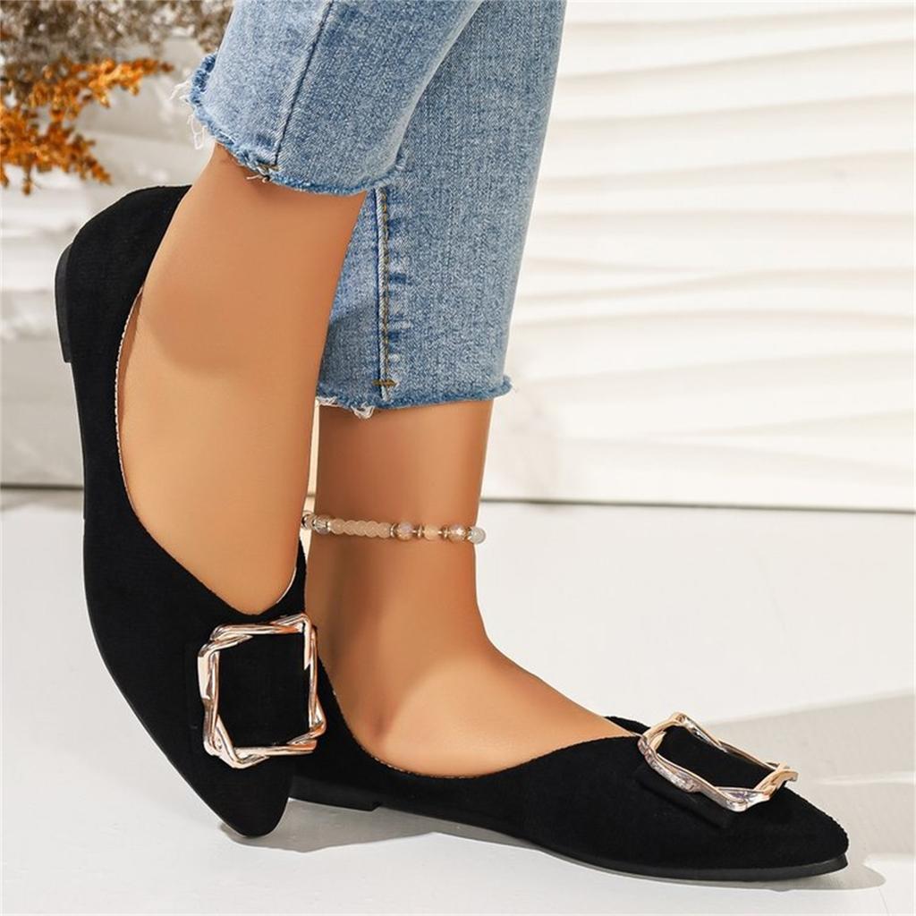 Damen Mode Übergröße Bequeme Freizeitschuhe mit quadratischer Schnallenverzierung Spitz zulaufend zum Hineinschlüpfen Bequeme weiche Innensohle Leichtes Design
