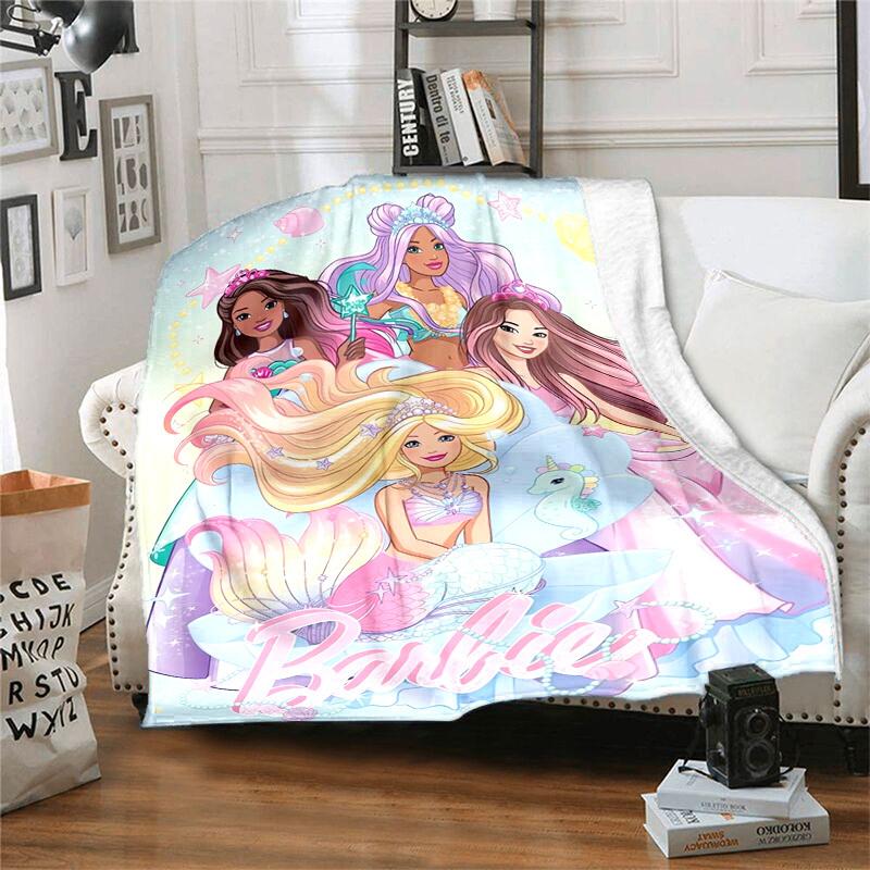 1pc Barbie Mermaid Fantasy Cartoon Blanket,Portable Throw for Travel & Camping, All Season Cozy Blanket,Ideal Gift