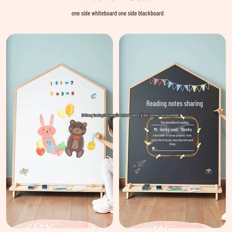 Solid Wood Double-Sided Magnetic Easel: Erasable, Dust-Free Blackboard for Children's Drawing and Writing.