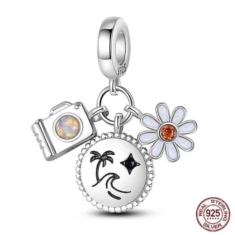 925 Silver Fashion Camera Coffee Cup Flower Charms Beads Fit 925 Original Bracelet DIY Birthday Jewelry Making for Women