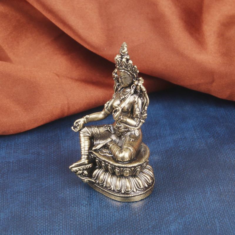 Vintage Brass Tibetan Green Tara Buddha Statue Ornament Copper Sculpture Deity Worship Decoration Collectible Craft Wholesale