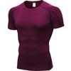 Men Gym Workout Short Sleeve Compression Shirt Tight Fit Quick Dry Athletic Top Black Red
