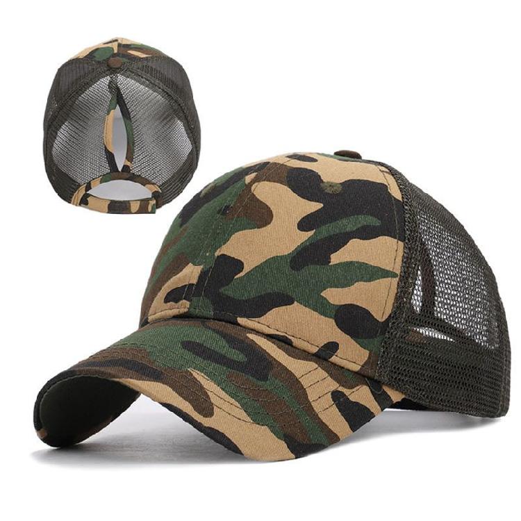 Women Outdoor Sports Hat with Ponytail Hole Camouflage Mesh Back Baseball Cap