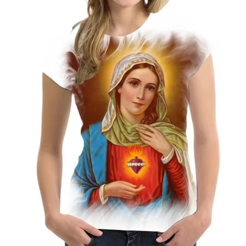 Camiseta unisex de alta calidad con estampado 3D de la Virgen María de Guadalupe, estilo católico, informal, de gran tamaño