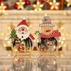 1 Set Christmas Wooden Ornaments with LED Lights, Santa and Snowman 3D Holiday Figures, Battery Operated ,AAA x 2, Not Included, Festive Home Decor,