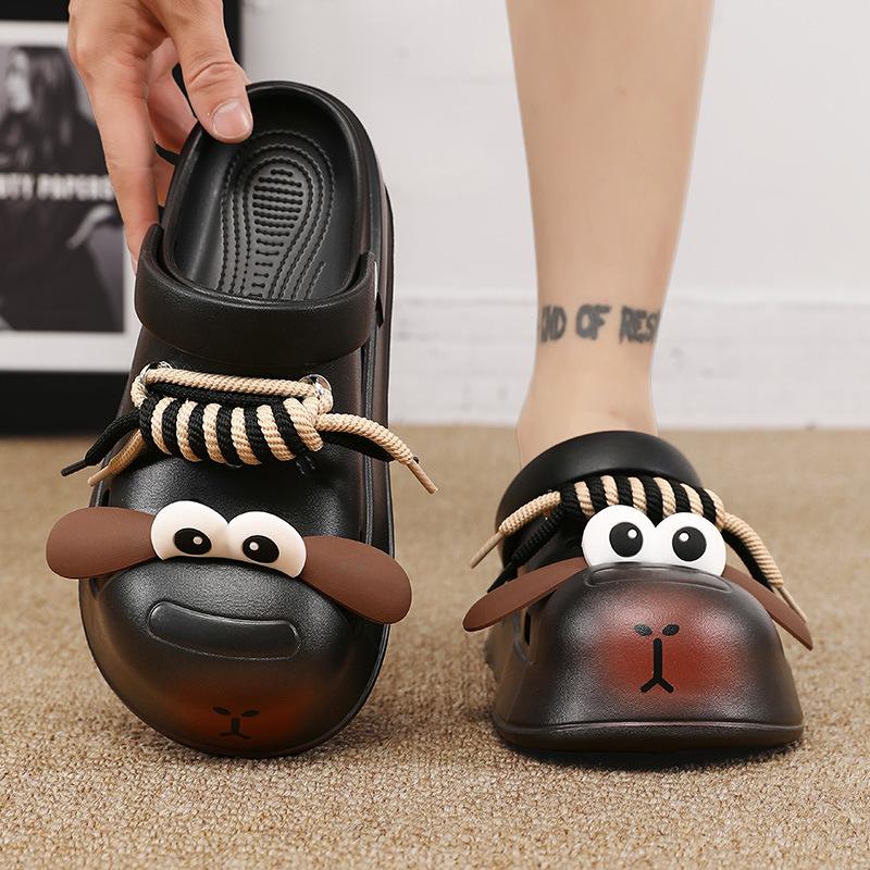 Baotou slippers men's 2025 summer new outer wear cute big ears couple hole shoes platform sports cool slippers