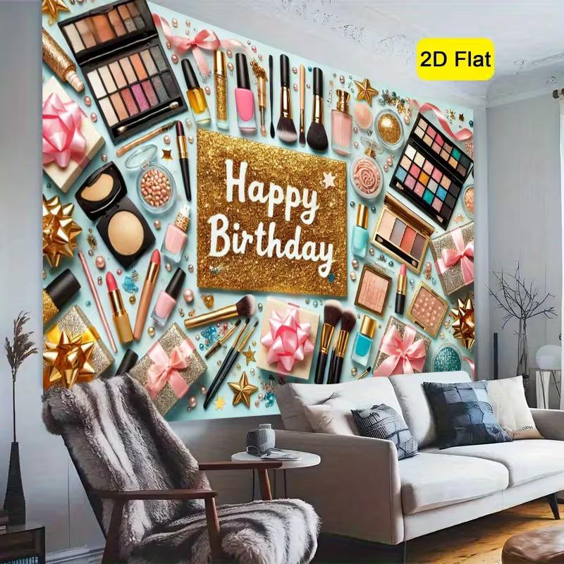 2D Happy Birthday Makeup Backdrop Cosmetic Party Photography Background